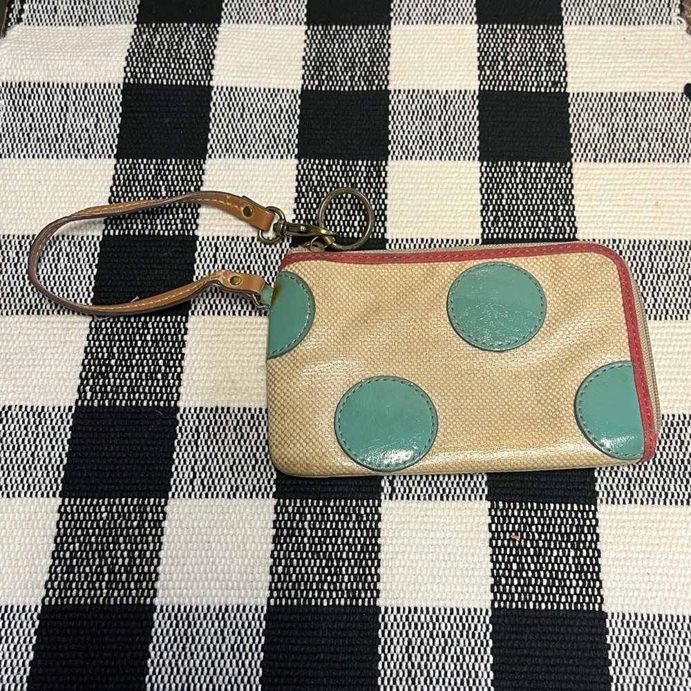 Fossil Beige Wristlet with Teal Polka Dots!
